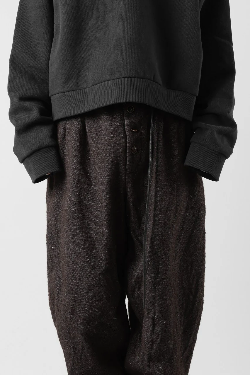 YUTA MATSUOKA 2tucks wide trousers / natural wool linen (dark brown) - Image 10