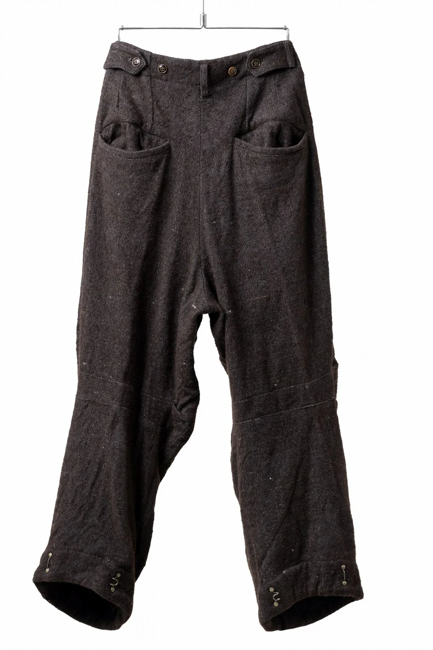 YUTA MATSUOKA 2tucks wide trousers / natural wool linen (dark brown) - Image 13