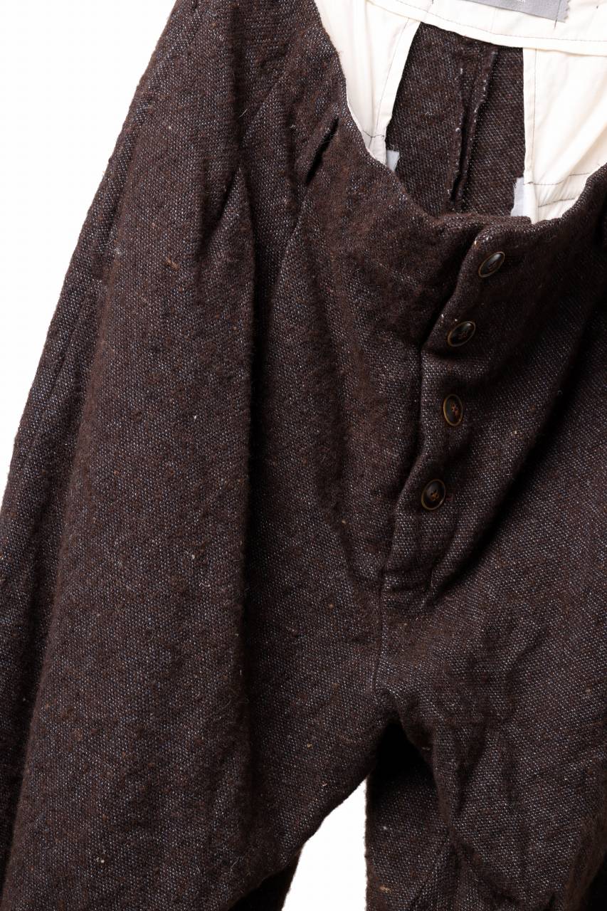 YUTA MATSUOKA 2tucks wide trousers / natural wool linen (dark brown) - Image 17