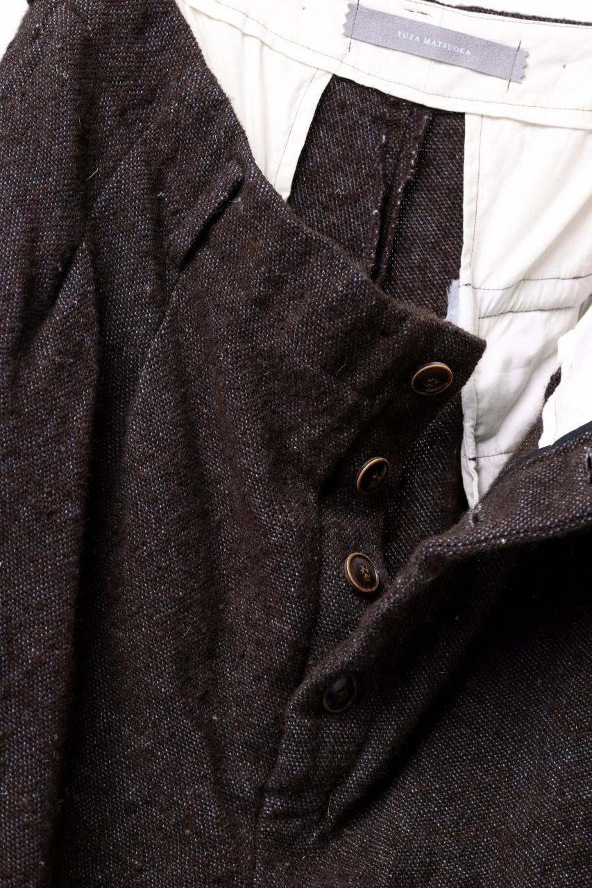 YUTA MATSUOKA 2tucks wide trousers / natural wool linen (dark brown) - Image 18