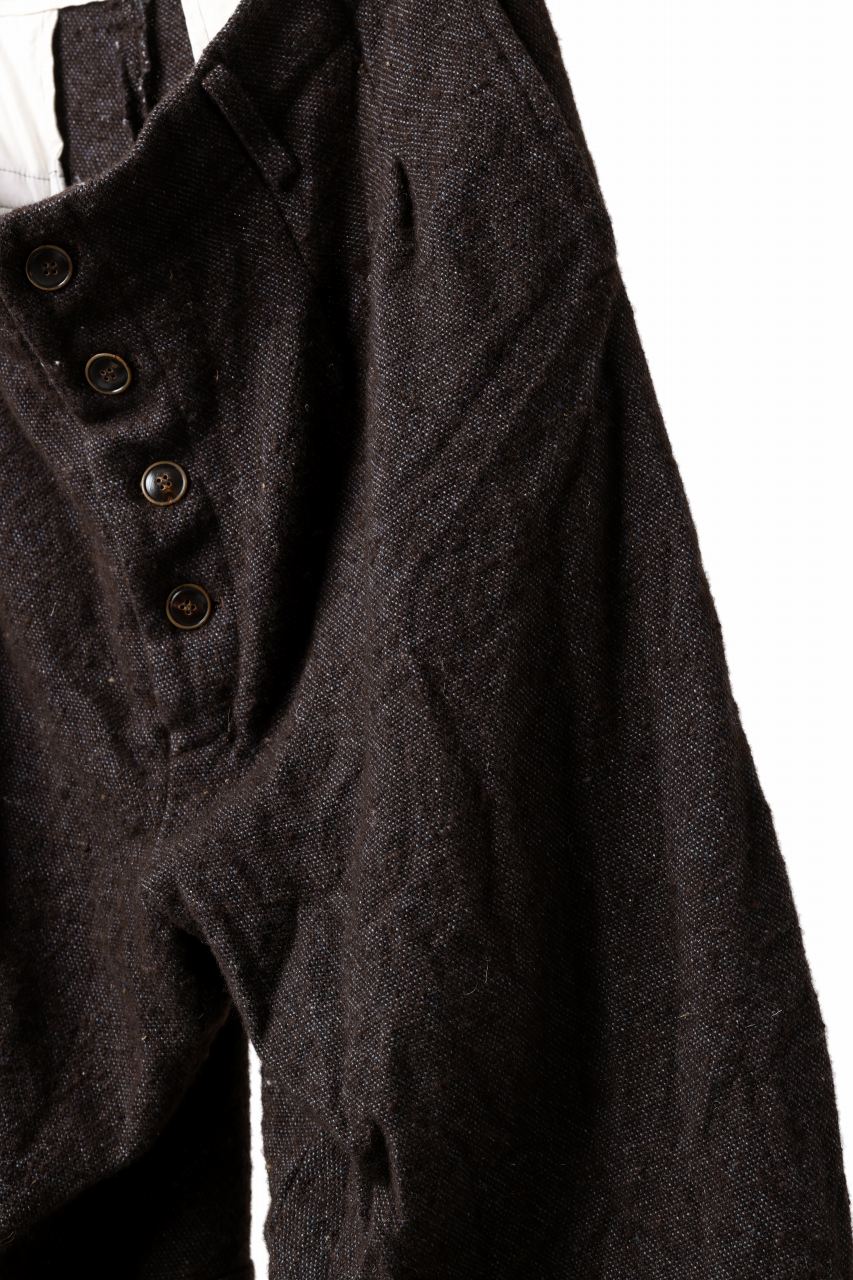 YUTA MATSUOKA 2tucks wide trousers / natural wool linen (dark brown) - Image 19