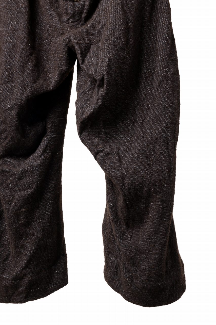 YUTA MATSUOKA 2tucks wide trousers / natural wool linen (dark brown) - Image 21