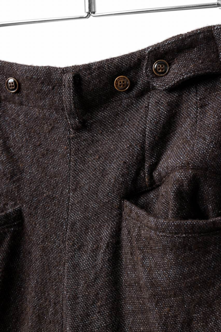 YUTA MATSUOKA 2tucks wide trousers / natural wool linen (dark brown) - Image 24