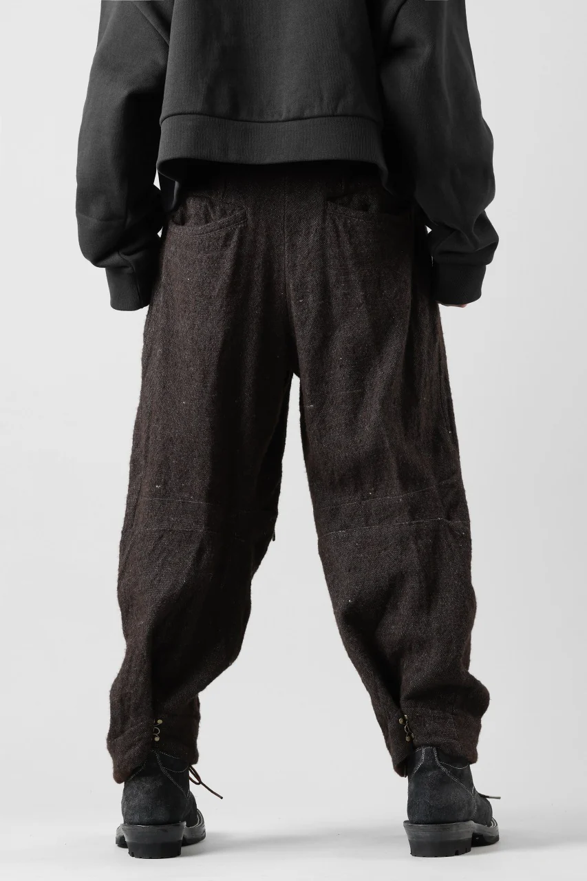 YUTA MATSUOKA 2tucks wide trousers / natural wool linen (dark brown) - Image 4