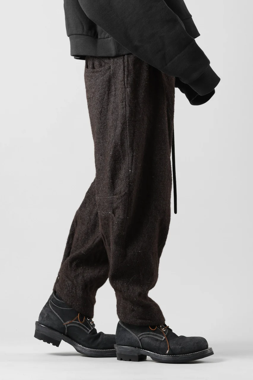 YUTA MATSUOKA 2tucks wide trousers / natural wool linen (dark brown) - Image 5