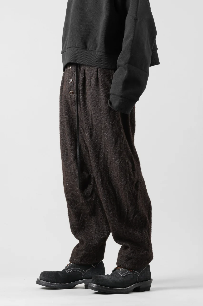 YUTA MATSUOKA 2tucks wide trousers / natural wool linen (dark brown) - Image 6