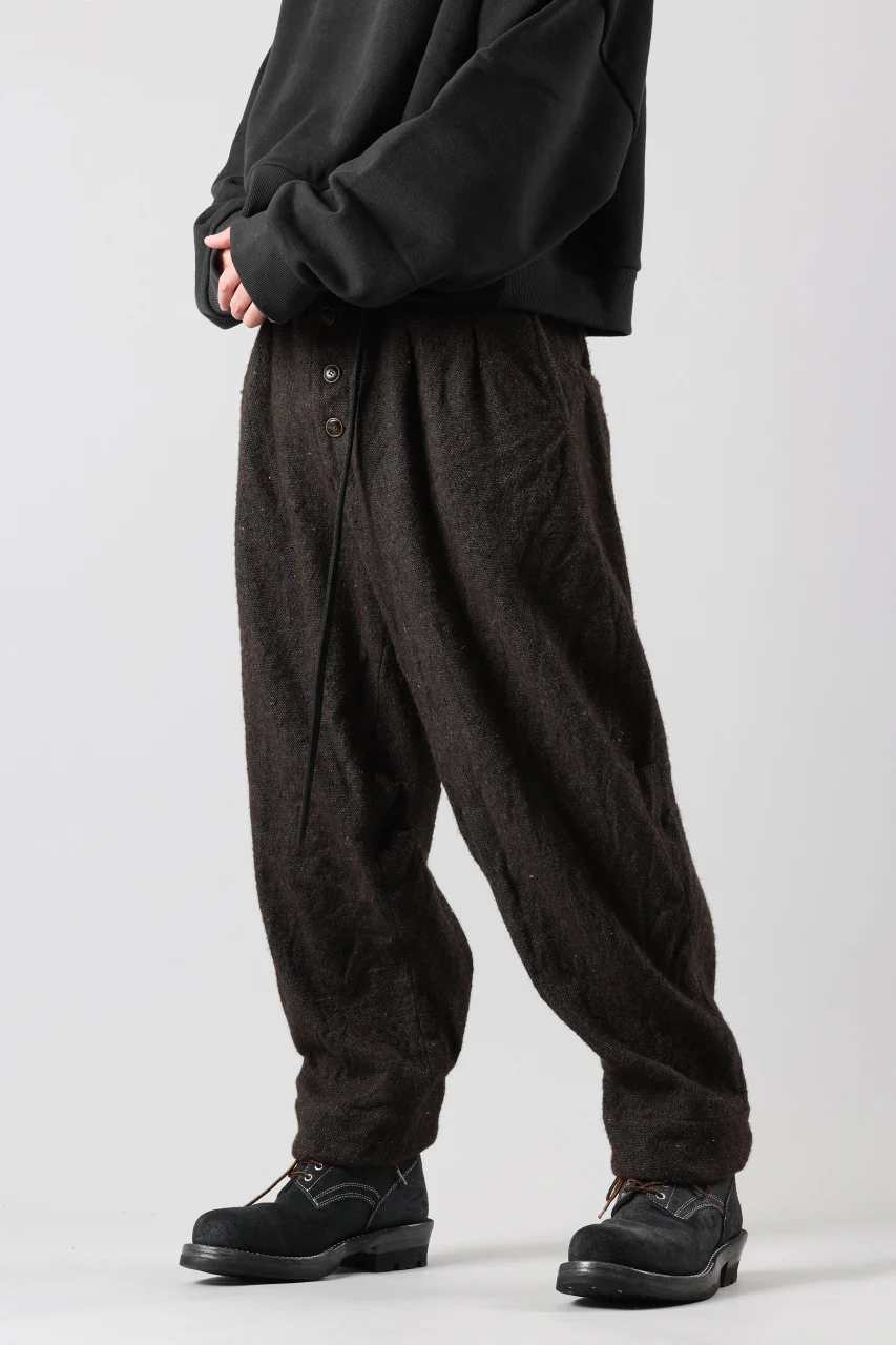 YUTA MATSUOKA 2tucks wide trousers / natural wool linen (dark brown) - Image 7