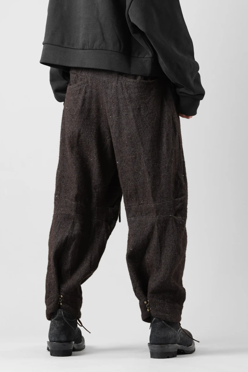 YUTA MATSUOKA 2tucks wide trousers / natural wool linen (dark brown) - Image 8