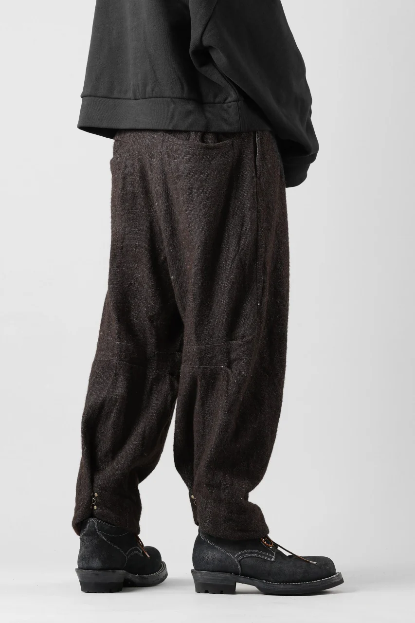 YUTA MATSUOKA 2tucks wide trousers / natural wool linen (dark brown) - Image 9