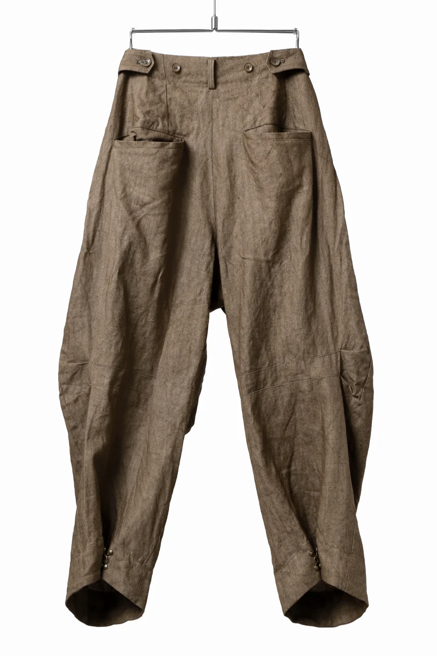 YUTA MATSUOKA 2 tucks wide trousers / sulfur dyed canvas linen (brown) - Image 11