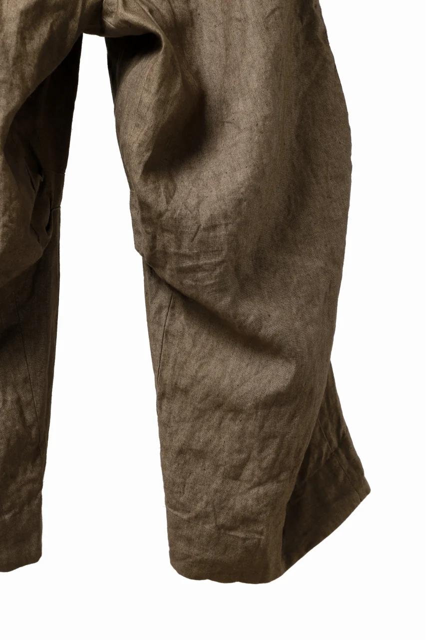 YUTA MATSUOKA 2 tucks wide trousers / sulfur dyed canvas linen (brown) - Image 15