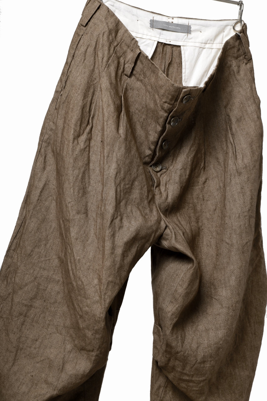 YUTA MATSUOKA 2 tucks wide trousers / sulfur dyed canvas linen (brown) - Image 16