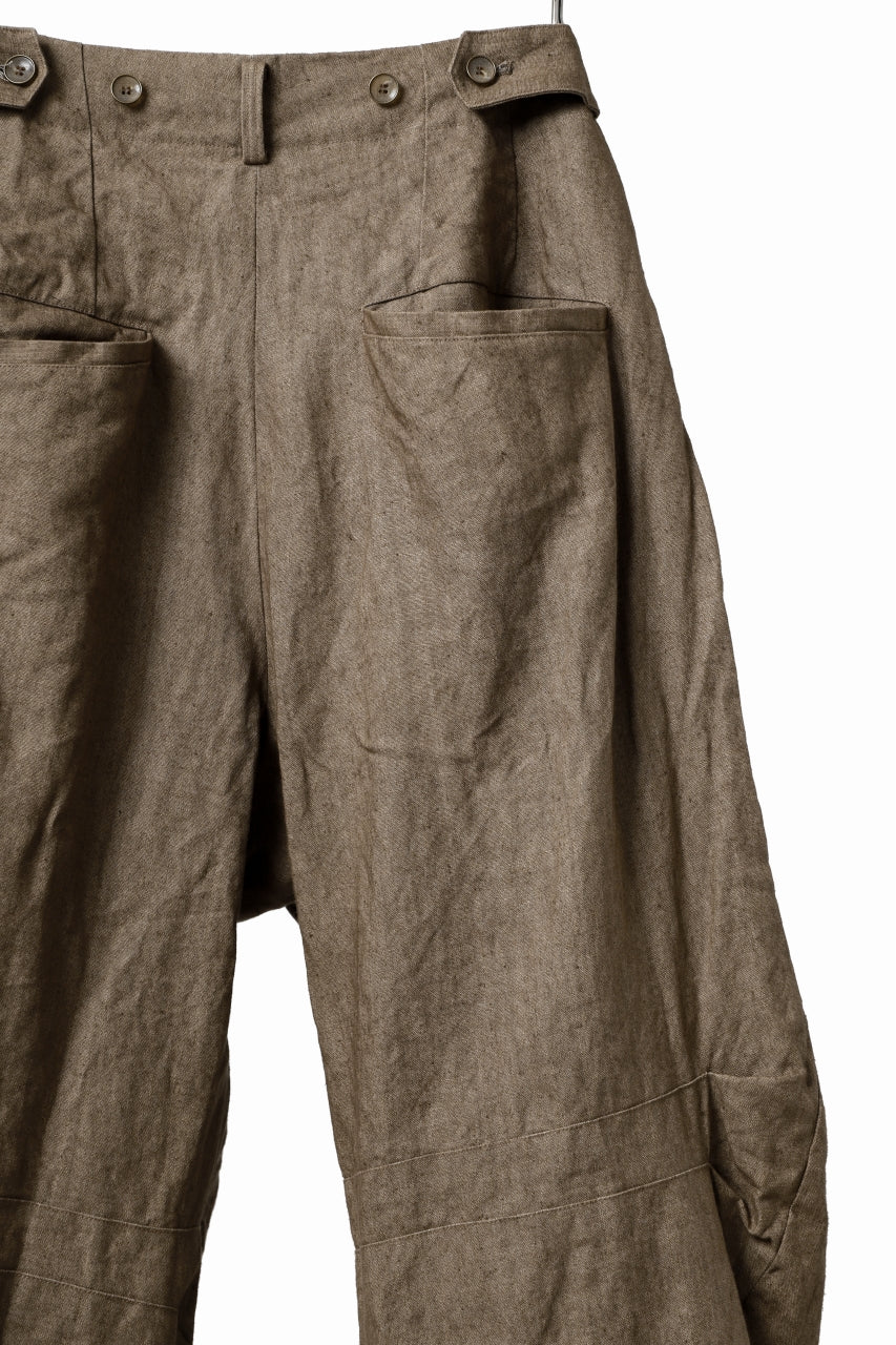 YUTA MATSUOKA 2 tucks wide trousers / sulfur dyed canvas linen (brown) - Image 18