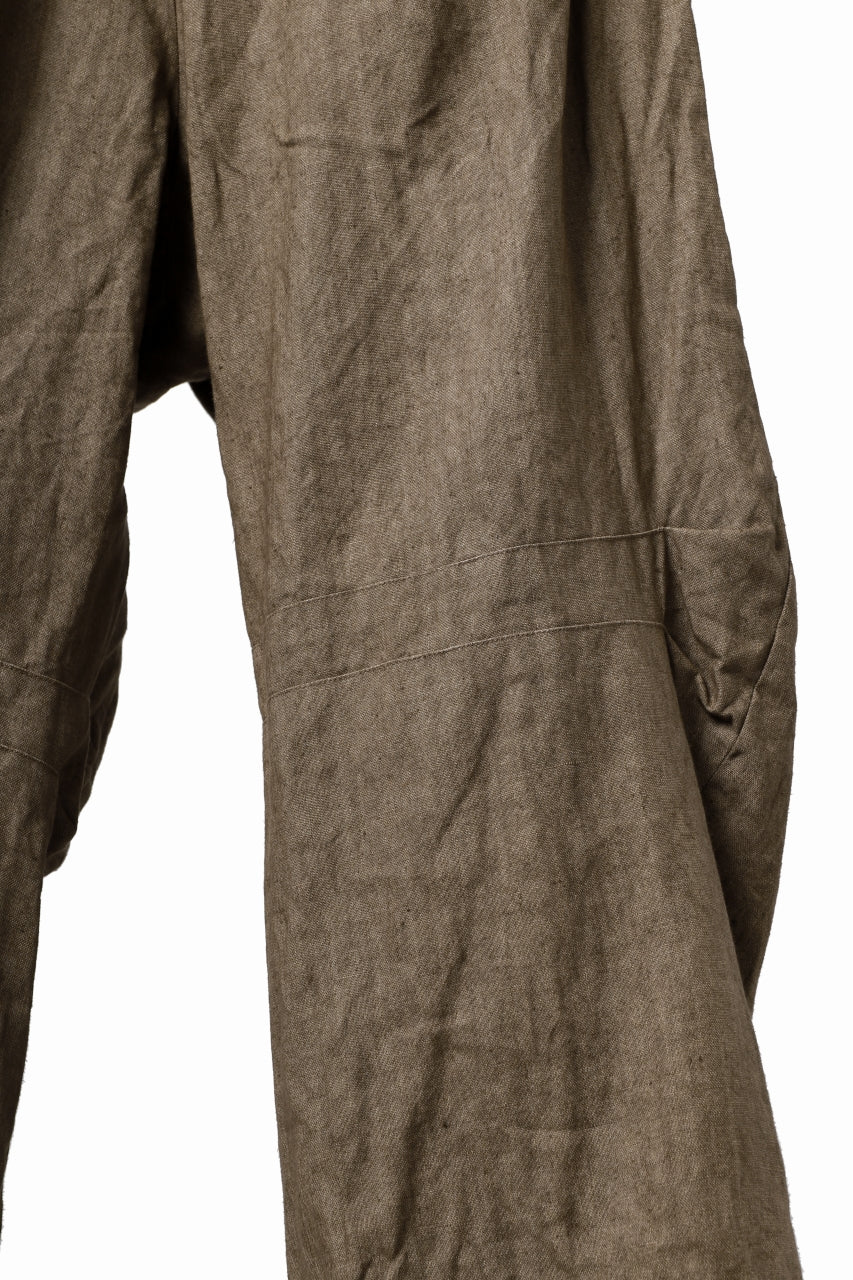 YUTA MATSUOKA 2 tucks wide trousers / sulfur dyed canvas linen (brown) - Image 19