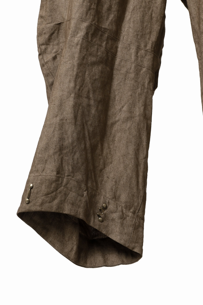 YUTA MATSUOKA 2 tucks wide trousers / sulfur dyed canvas linen (brown) - Image 20