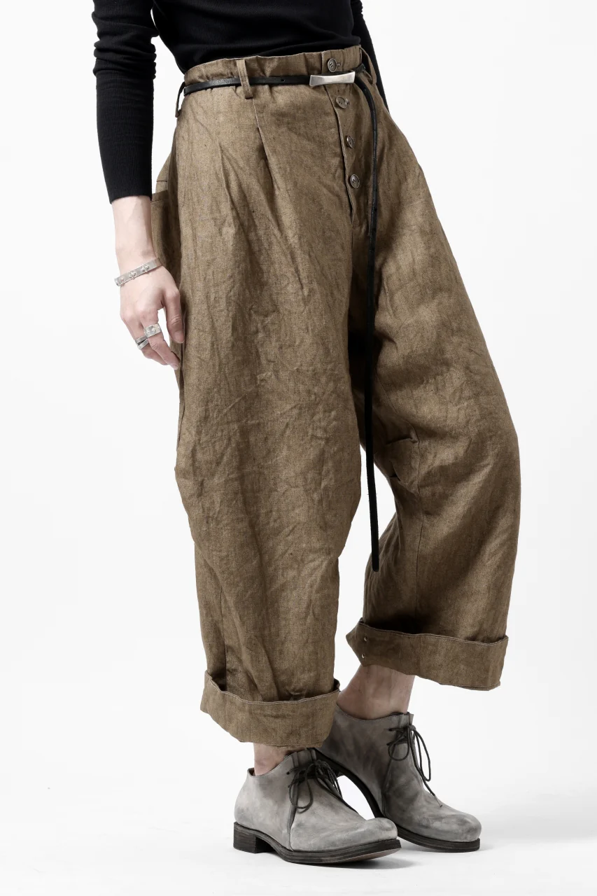 YUTA MATSUOKA 2 tucks wide trousers / sulfur dyed canvas linen (brown) - Image 22