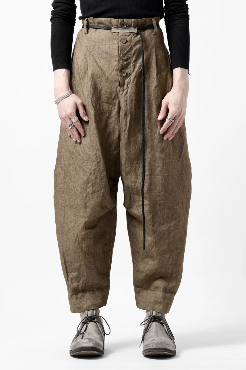 YUTA MATSUOKA 2 tucks wide trousers / sulfur dyed canvas linen (brown) - Image 23