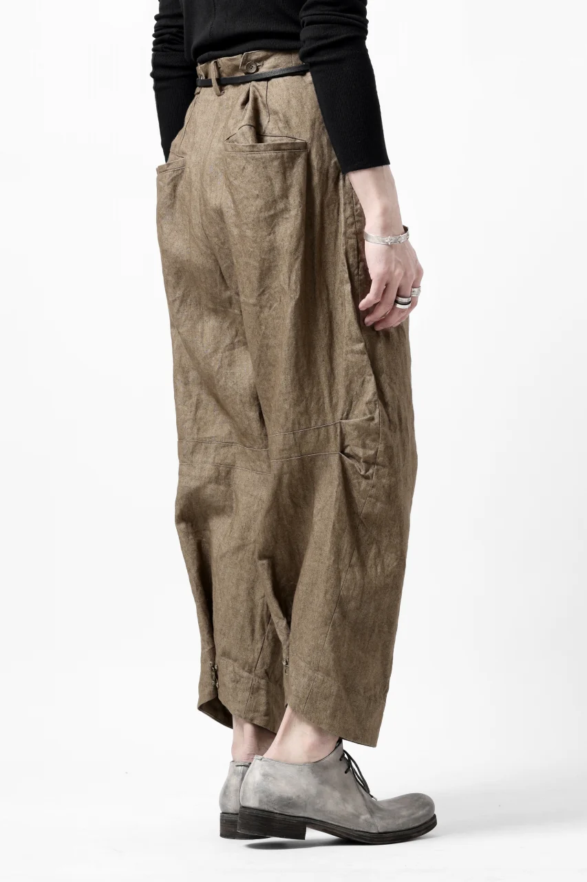 YUTA MATSUOKA 2 tucks wide trousers / sulfur dyed canvas linen (brown) - Image 26