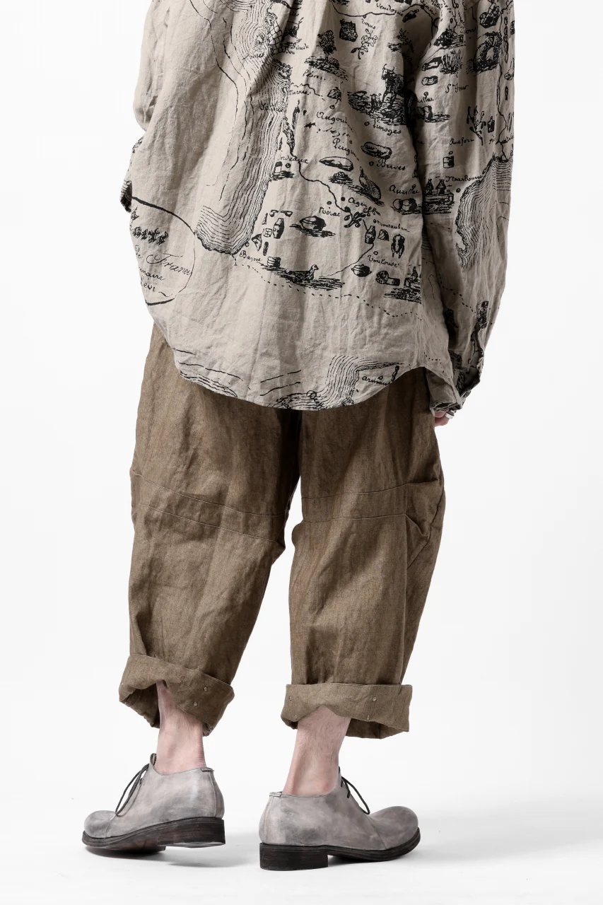 YUTA MATSUOKA 2 tucks wide trousers / sulfur dyed canvas linen (brown) - Image 27