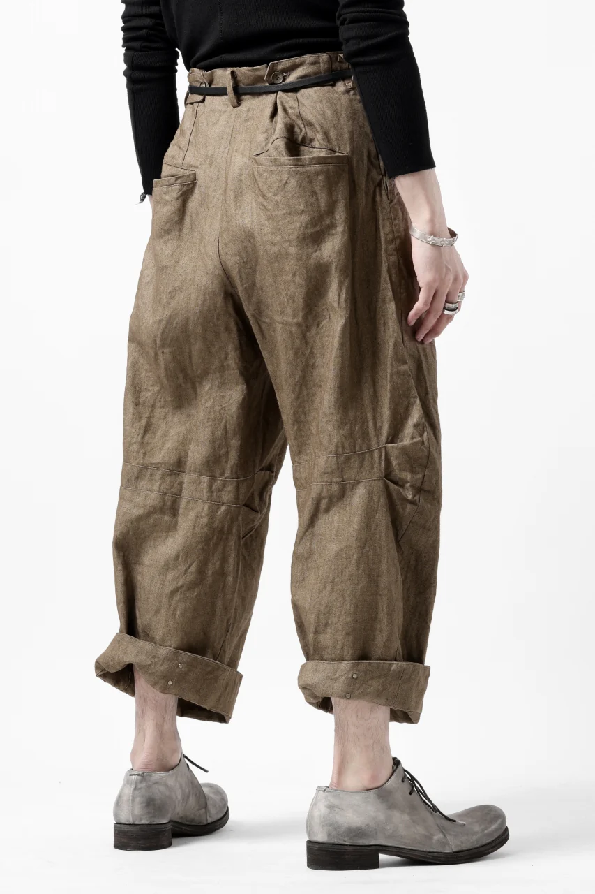 YUTA MATSUOKA 2 tucks wide trousers / sulfur dyed canvas linen (brown) - Image 28