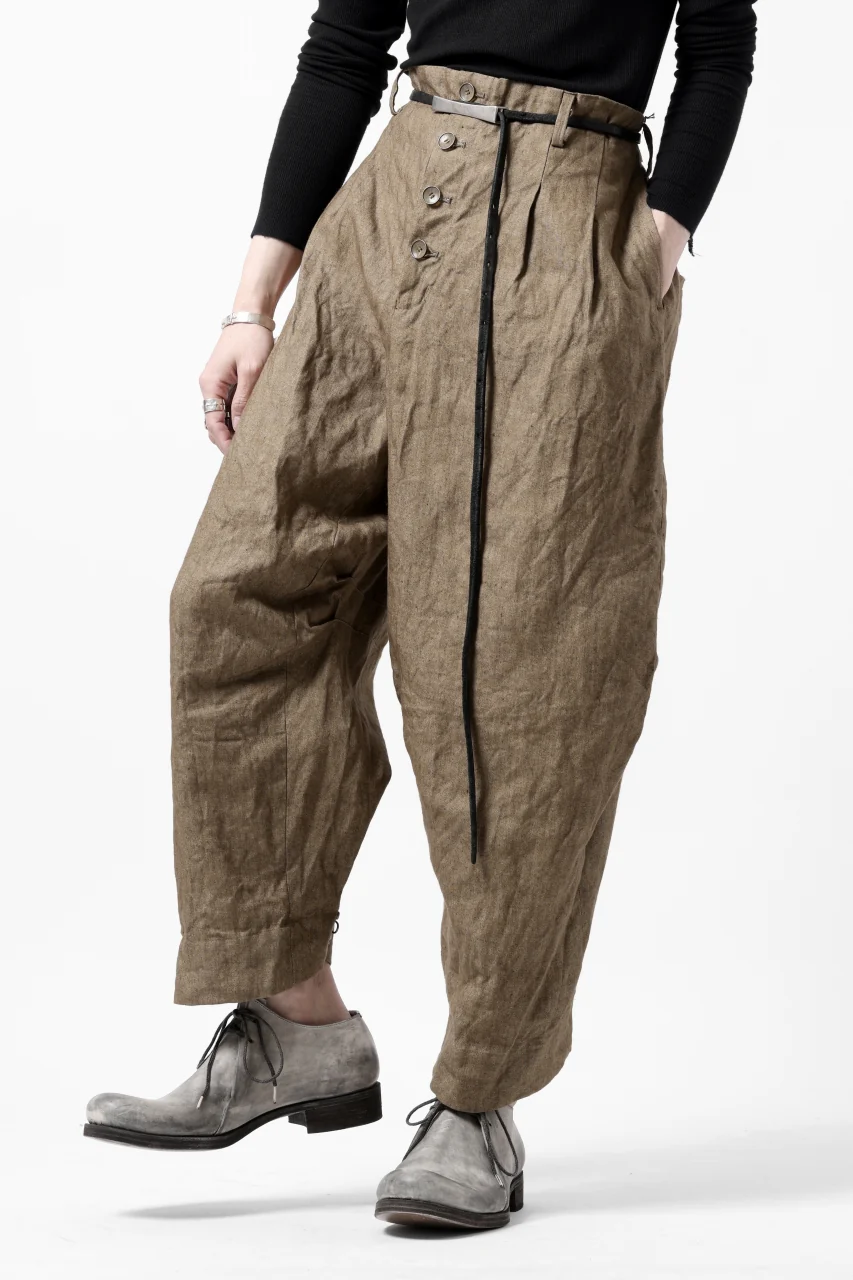 YUTA MATSUOKA 2 tucks wide trousers / sulfur dyed canvas linen (brown) - Image 30