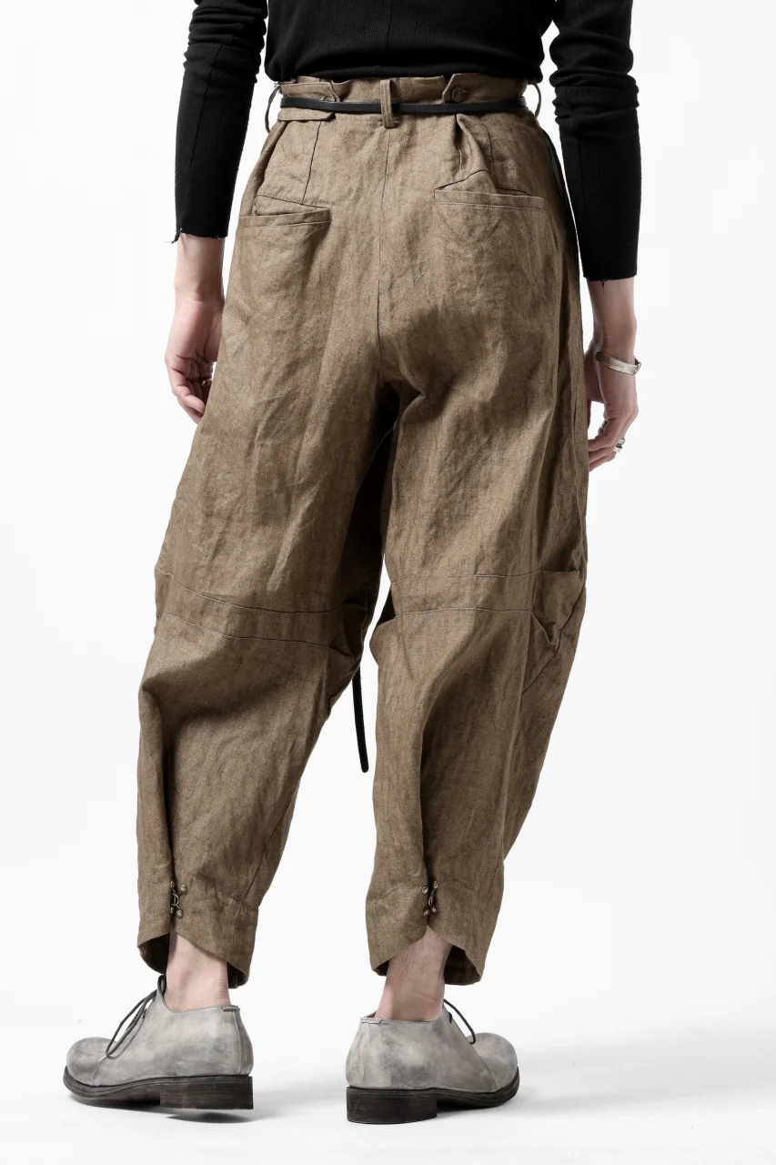 YUTA MATSUOKA 2 tucks wide trousers / sulfur dyed canvas linen (brown) - Image 31
