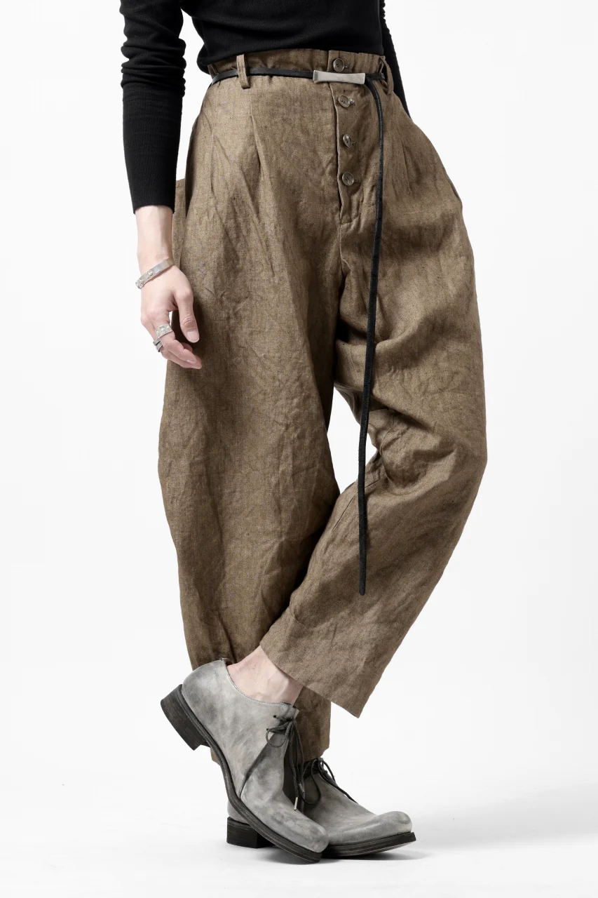 YUTA MATSUOKA 2 tucks wide trousers / sulfur dyed canvas linen (brown) - Image 32