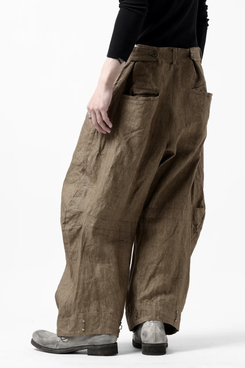YUTA MATSUOKA 2 tucks wide trousers / sulfur dyed canvas linen (brown) - Image 33