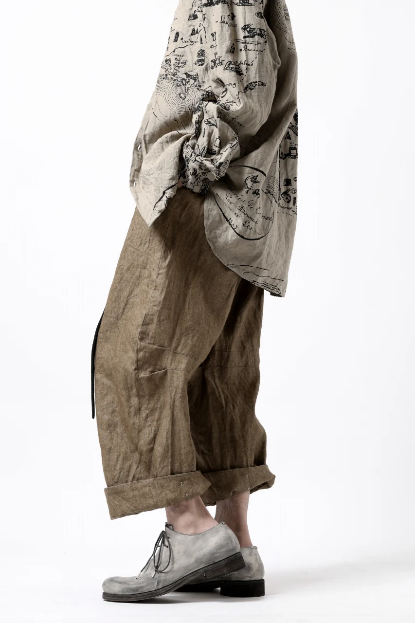 YUTA MATSUOKA 2 tucks wide trousers / sulfur dyed canvas linen (brown) - Image 36