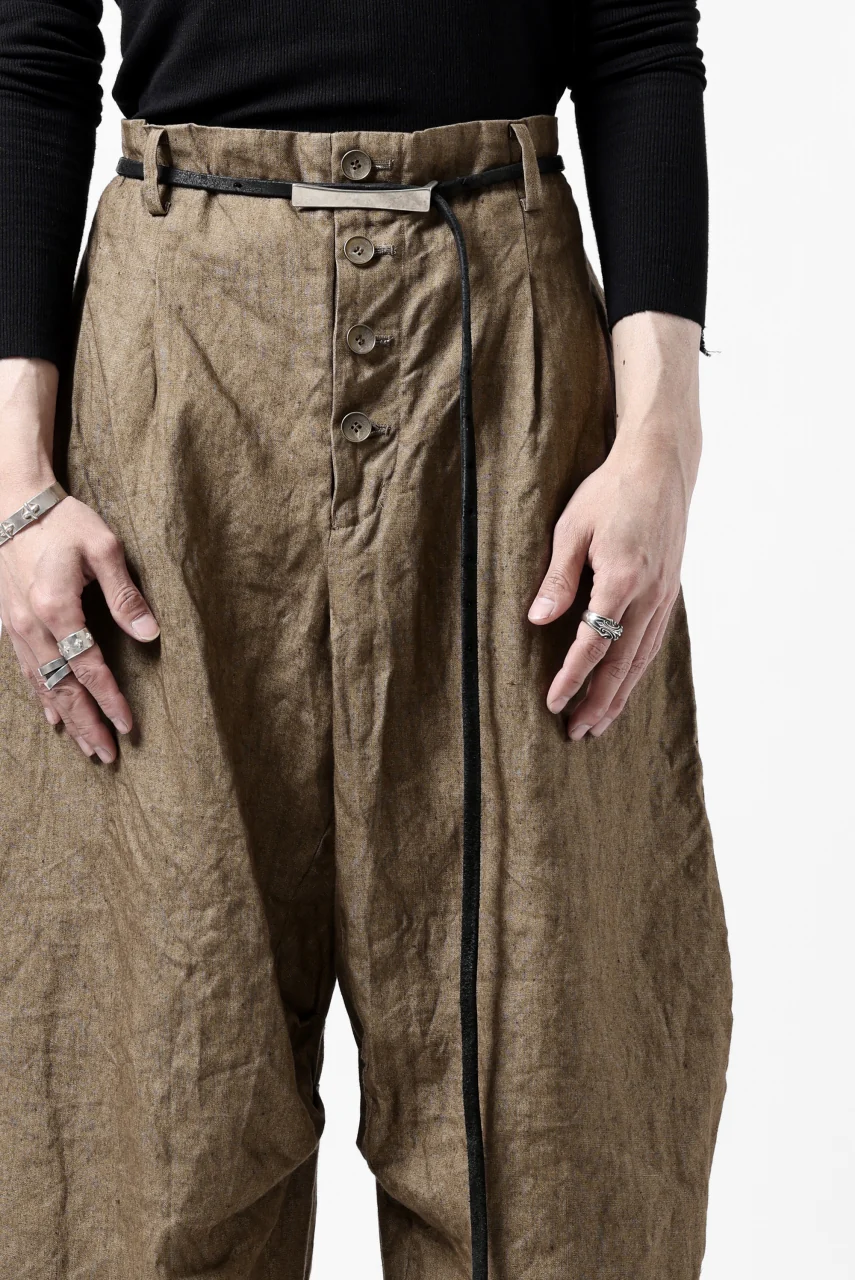 YUTA MATSUOKA 2 tucks wide trousers / sulfur dyed canvas linen (brown) - Image 37
