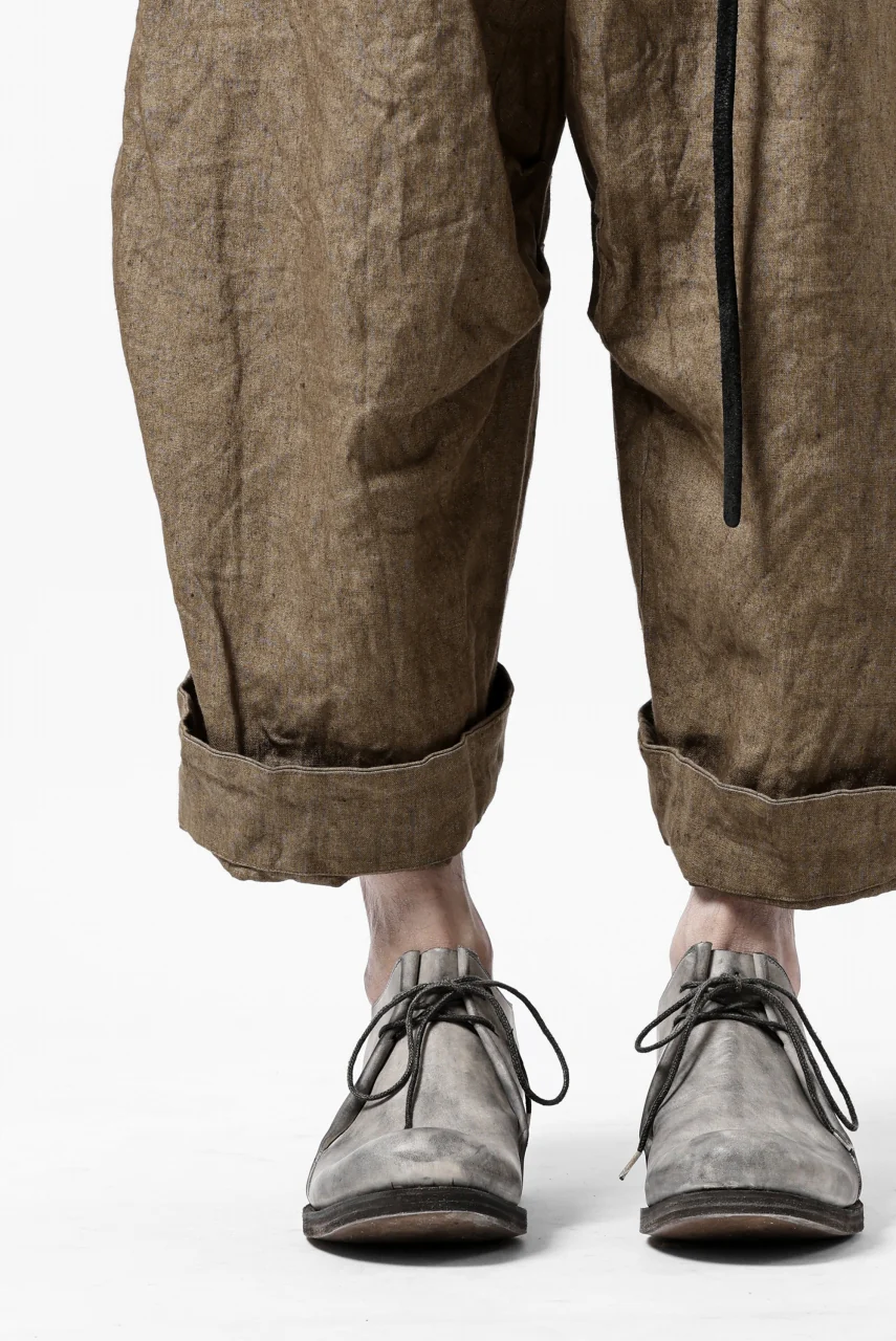YUTA MATSUOKA 2 tucks wide trousers / sulfur dyed canvas linen (brown) - Image 38