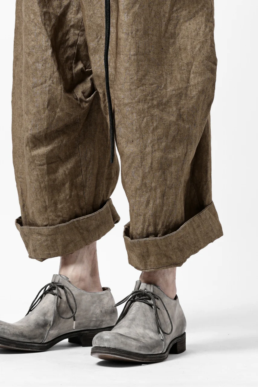 YUTA MATSUOKA 2 tucks wide trousers / sulfur dyed canvas linen (brown) - Image 39