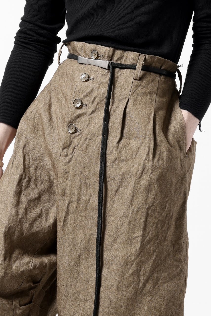 YUTA MATSUOKA 2 tucks wide trousers / sulfur dyed canvas linen (brown) - Image 41