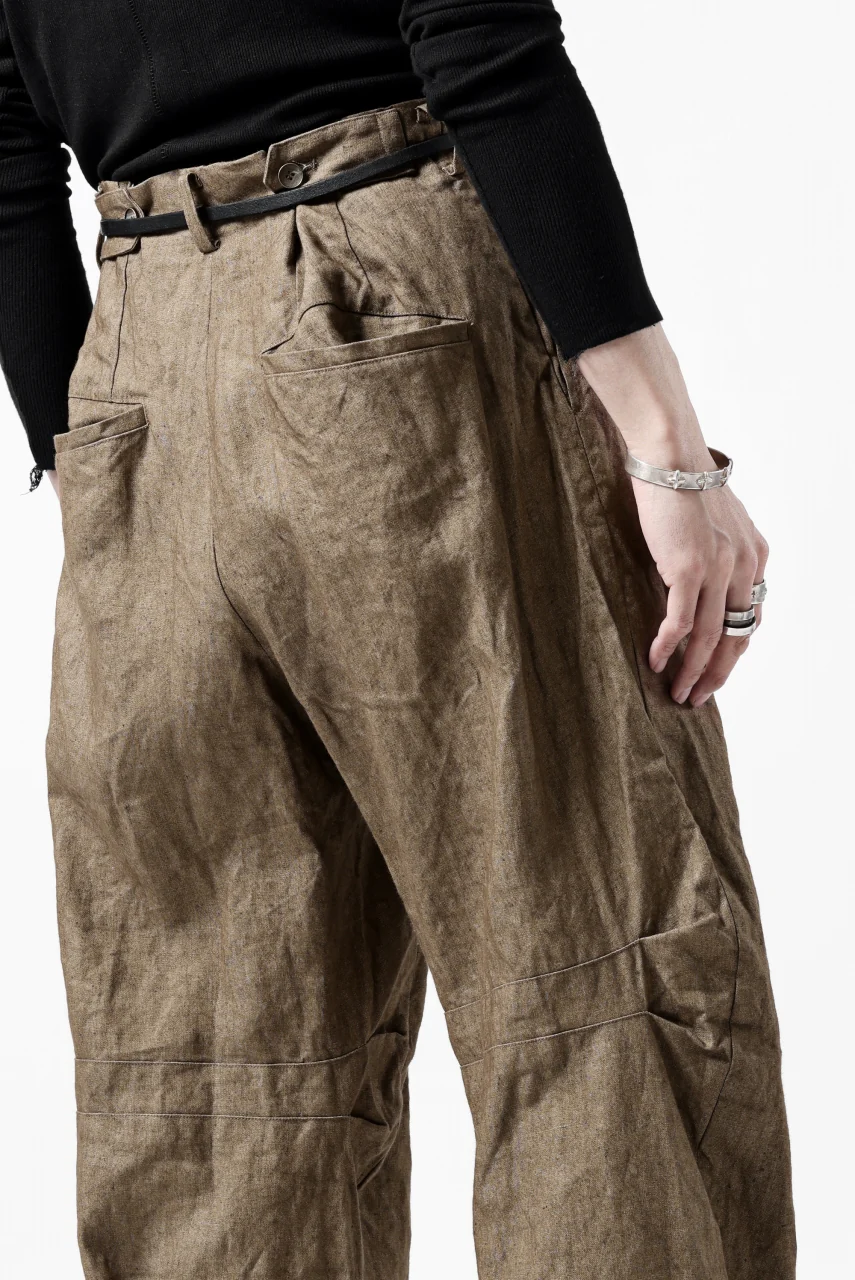 YUTA MATSUOKA 2 tucks wide trousers / sulfur dyed canvas linen (brown) - Image 42
