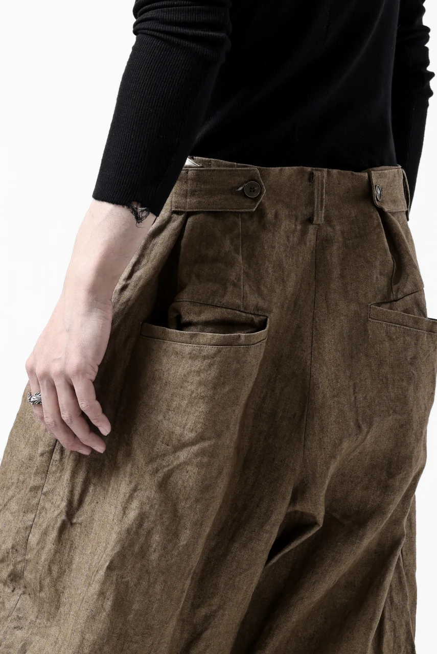 YUTA MATSUOKA 2 tucks wide trousers / sulfur dyed canvas linen (brown) - Image 43