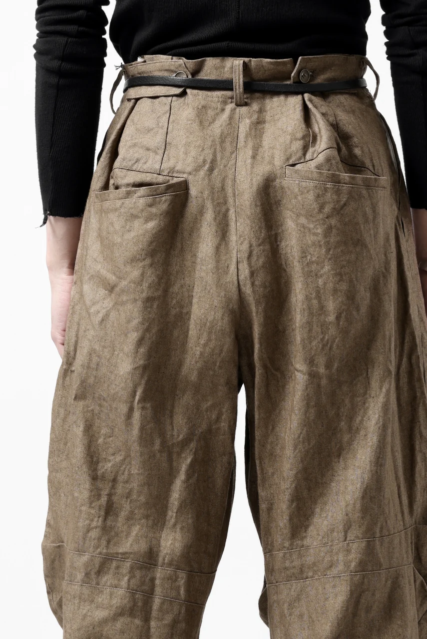 YUTA MATSUOKA 2 tucks wide trousers / sulfur dyed canvas linen (brown) - Image 45