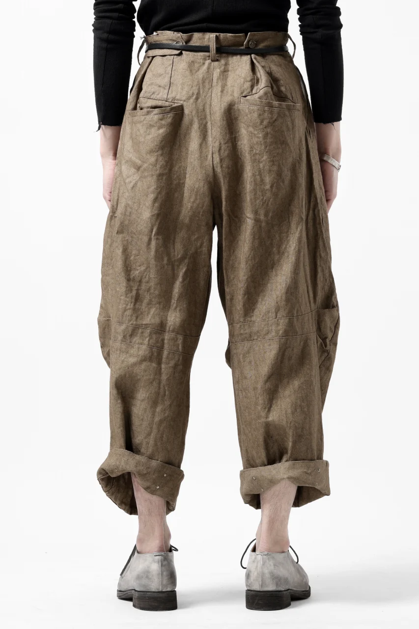 YUTA MATSUOKA 2 tucks wide trousers / sulfur dyed canvas linen (brown) - Image 5