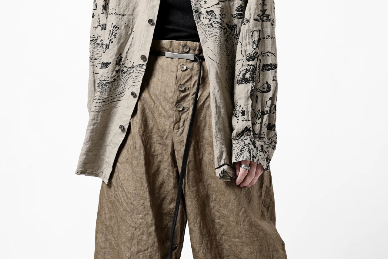 YUTA MATSUOKA 2 tucks wide trousers / sulfur dyed canvas linen (brown) - Image 50