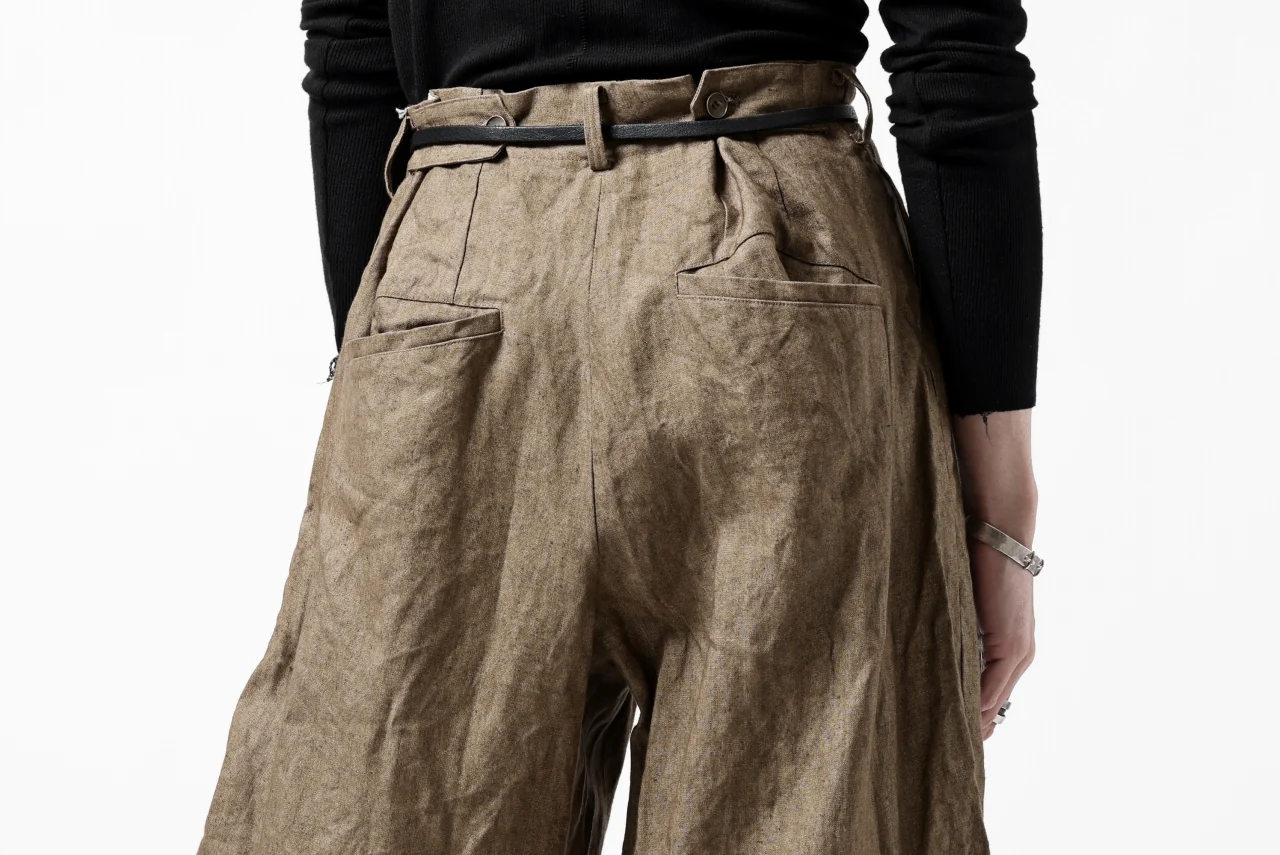 YUTA MATSUOKA 2 tucks wide trousers / sulfur dyed canvas linen (brown) - Image 52