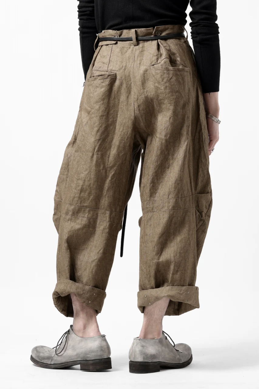 YUTA MATSUOKA 2 tucks wide trousers / sulfur dyed canvas linen (brown) - Image 7