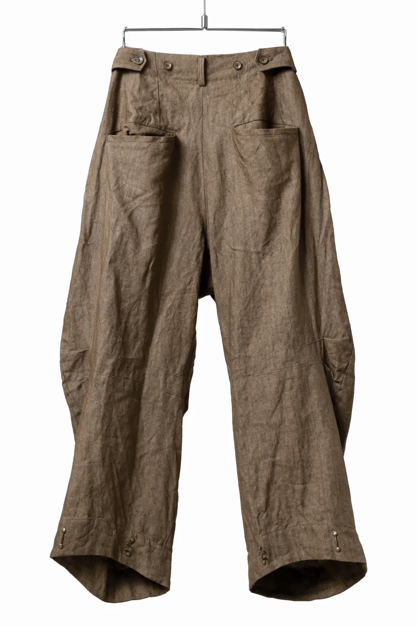YUTA MATSUOKA 2 tucks wide trousers / sulfur dyed canvas linen (brown) - Image 9