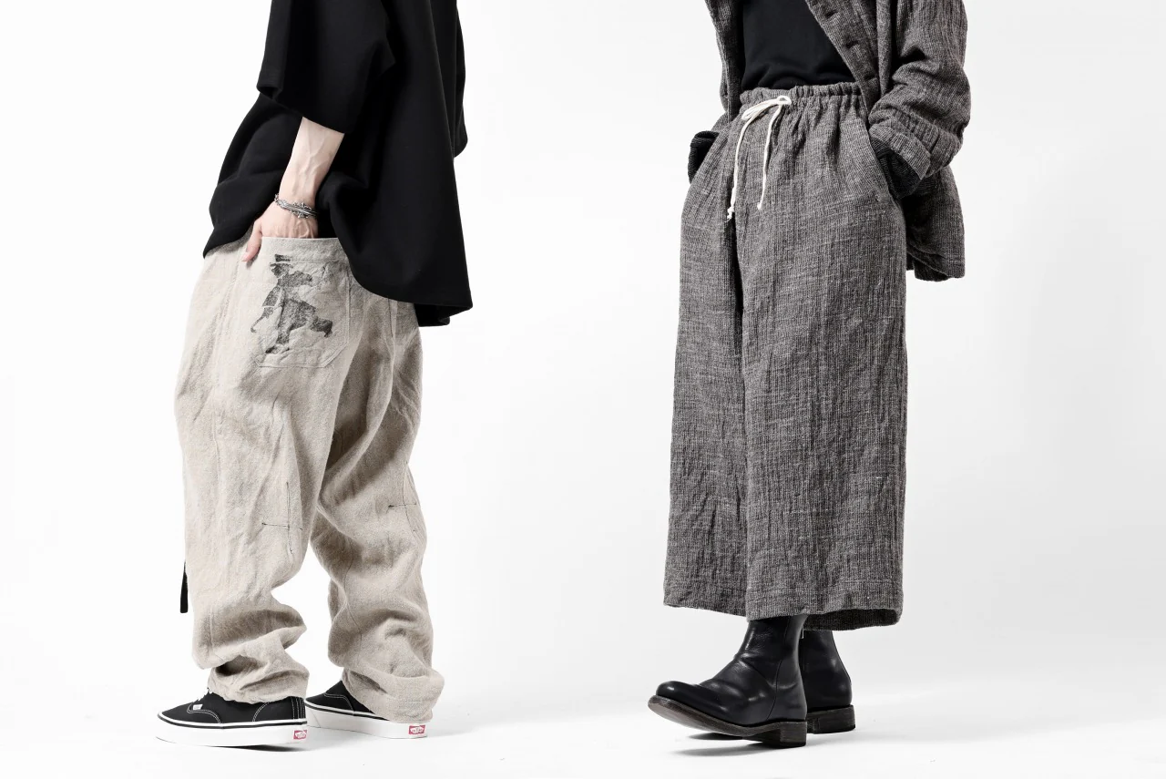 YUTA MATSUOKA baggy pants / double weave cotton wool linen (brown) - Image 25
