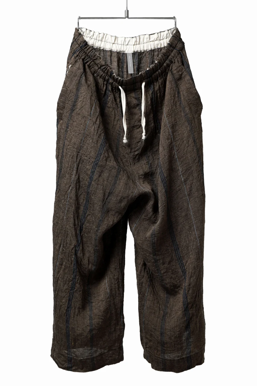 YUTA MATSUOKA buggy trousers / natural wrinkles linen (dark brown stripe)