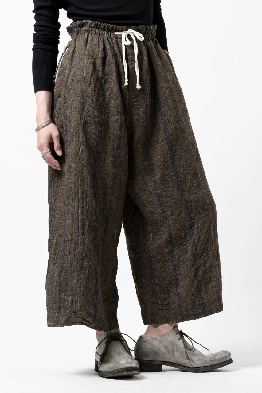 YUTA MATSUOKA buggy trousers / natural wrinkles linen (dark brown stripe) - Image 11