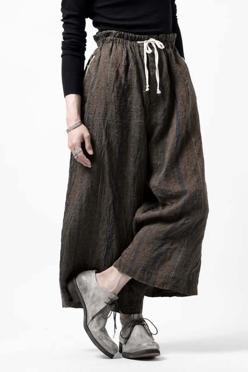 YUTA MATSUOKA buggy trousers / natural wrinkles linen (dark brown stripe) - Image 12