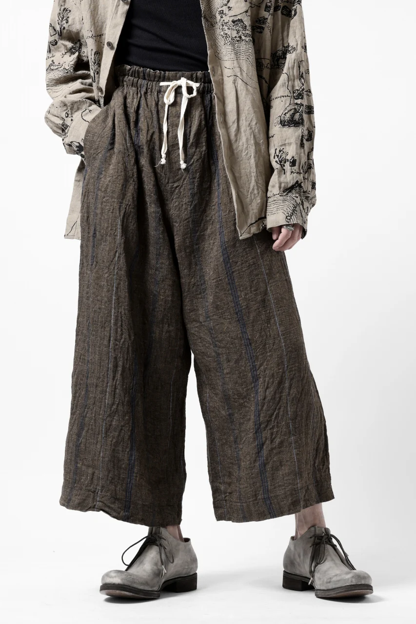 YUTA MATSUOKA buggy trousers / natural wrinkles linen (dark brown stripe) - Image 13