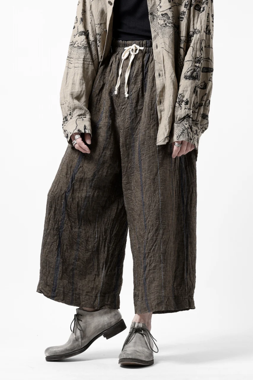 YUTA MATSUOKA buggy trousers / natural wrinkles linen (dark brown stripe) - Image 14