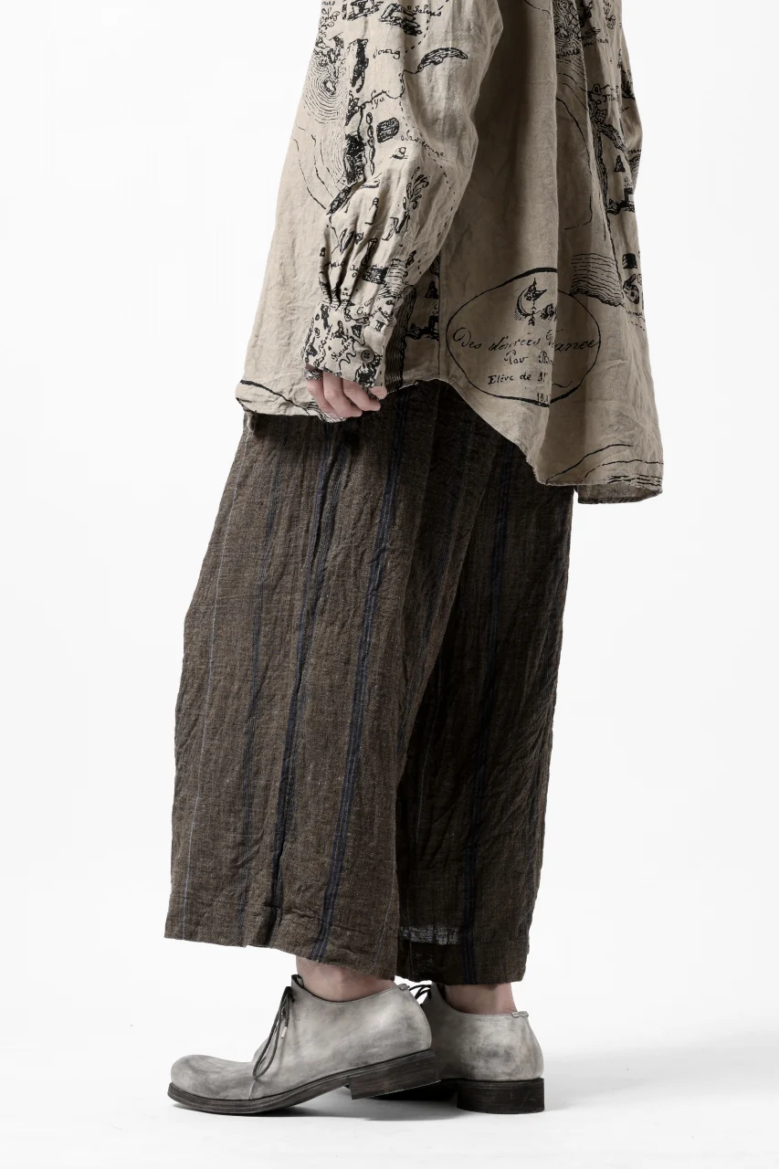 YUTA MATSUOKA buggy trousers / natural wrinkles linen (dark brown stripe) - Image 15