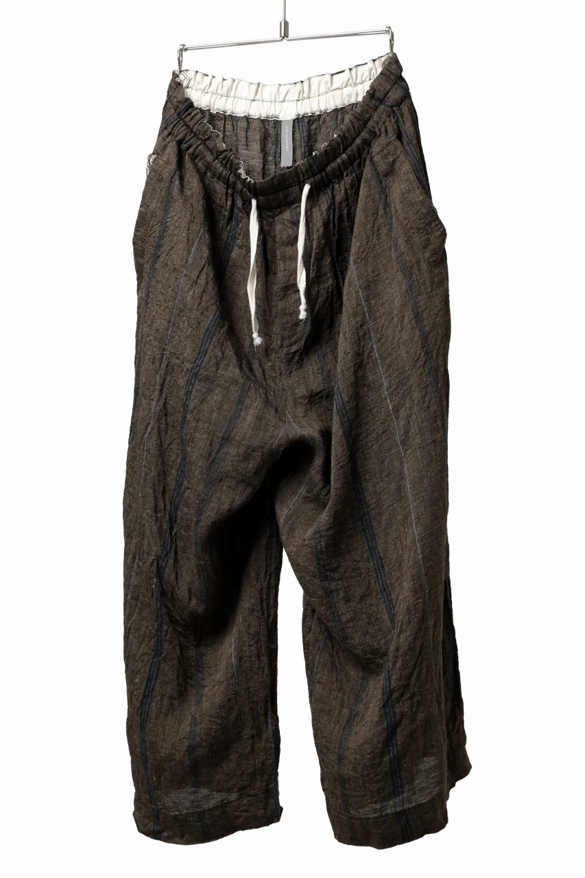 YUTA MATSUOKA buggy trousers / natural wrinkles linen (dark brown stripe) - Image 16