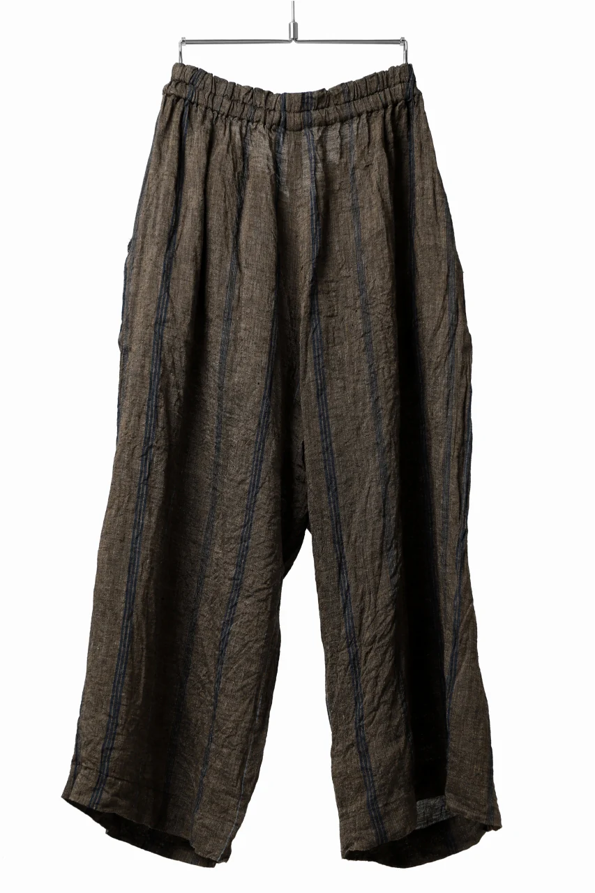 YUTA MATSUOKA buggy trousers / natural wrinkles linen (dark brown stripe) - Image 17
